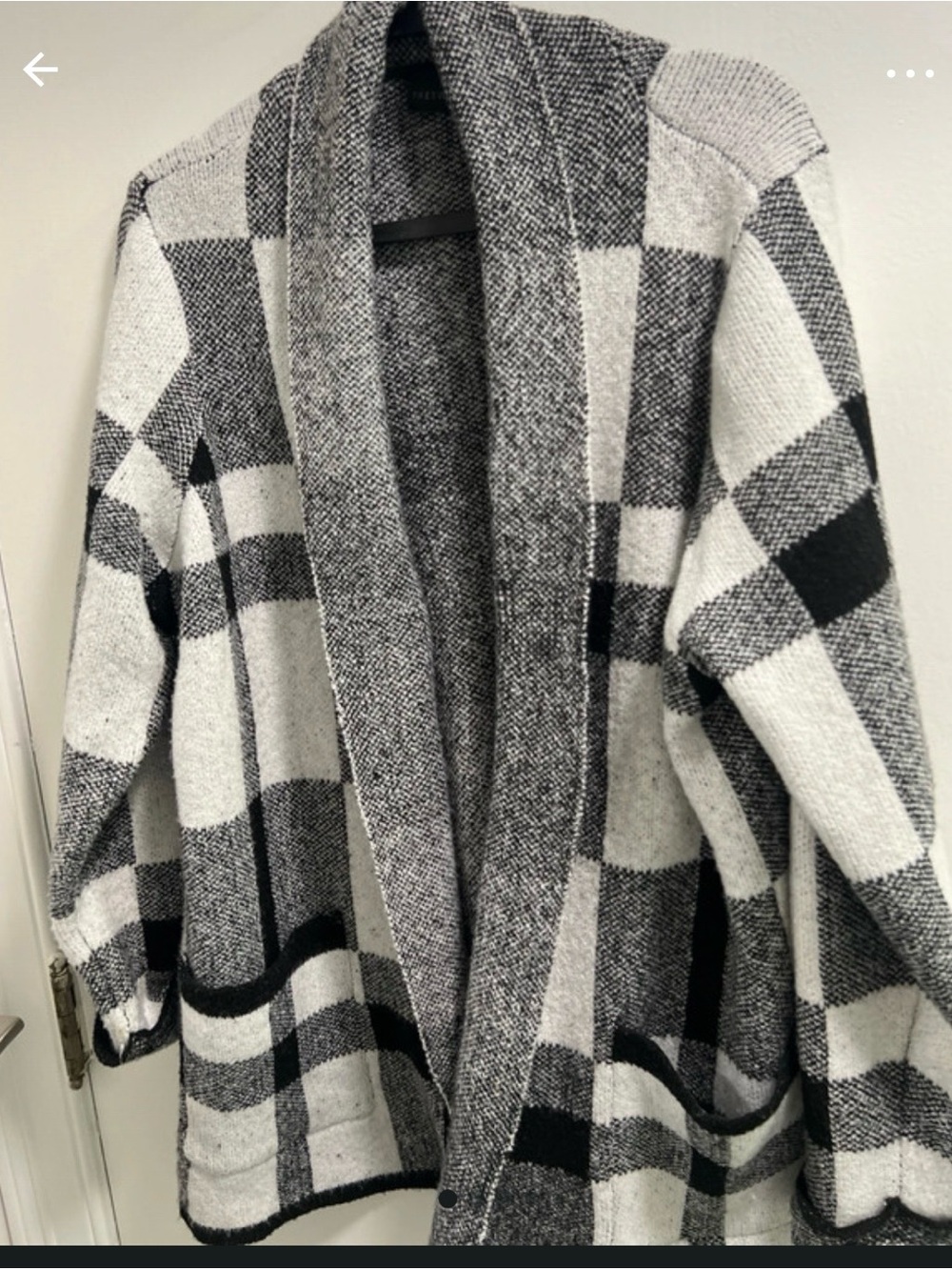 Preswick & Moore Black and White Plaid Open-Front Coatigan